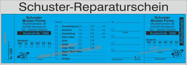 1000 Abholscheine "Schuster-Reparatur", individuell